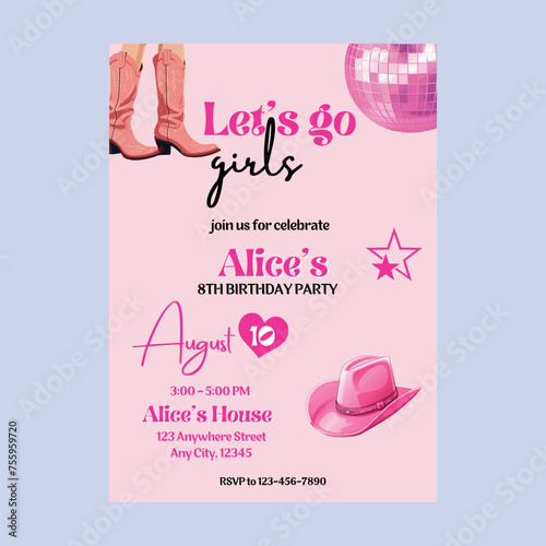Cowgirl Pink Birthday Party Invitation