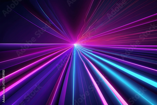 Blue and purple neon laser lines futuristic motion design. Abstract rays technology glowing retro background, Blue and ultraviolet neon laser lines with reflection.