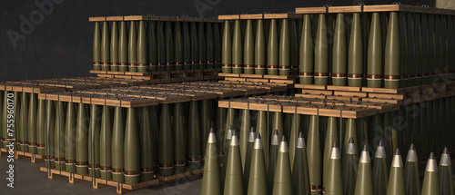 Принти на полотні Artillery Shells in a Warehouse Storage Unloading - Standard 155mm Ammunition Ro