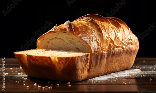 a loaf of bread with a cut in half