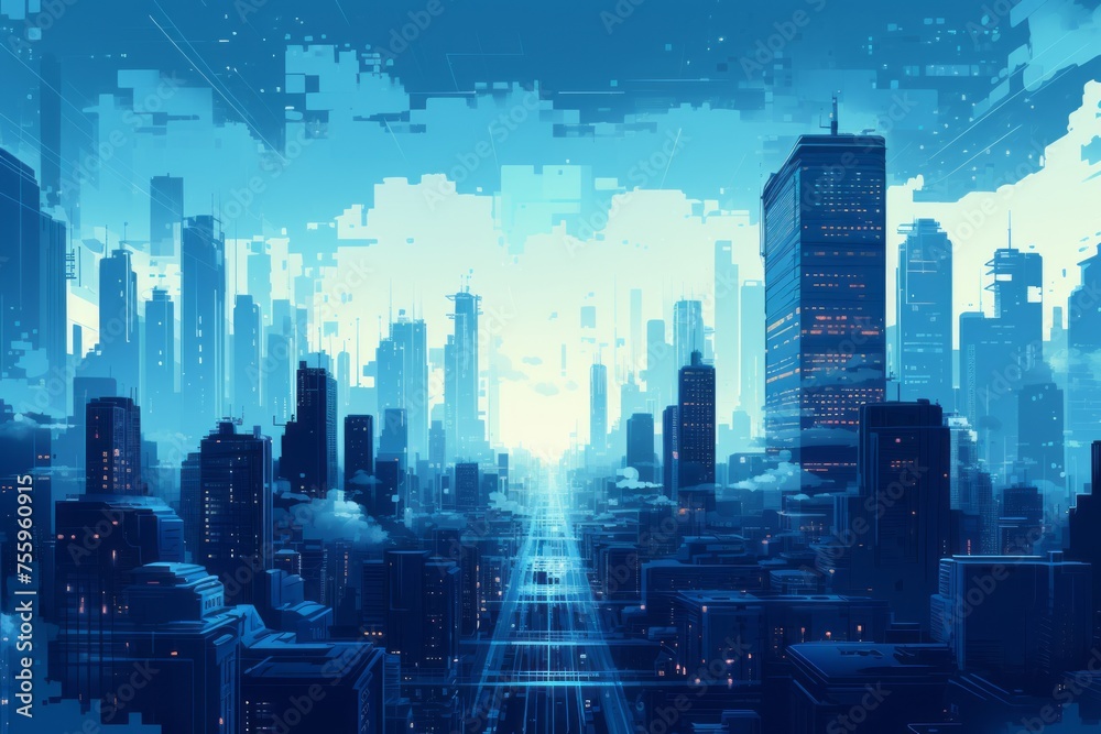 Duotone cityscape with a futuristic vibe