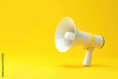 Modern megaphone on yellow background
