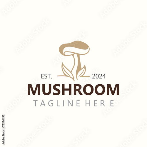 Mushroom botanical logo  modern and simple stamp style. nature or food template design