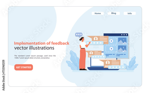 Feedback Implementation Process. Detailed illustration of a professional analyzing.