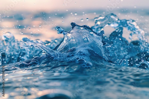 A close-up of a water splash on a body of water. Perfect for illustrating water sports or nature concepts. © Fotograf
