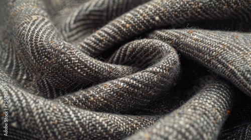 A macro shot of an Gray tweed fabric, emphasizing the intricate weave and subtle multicolor flecks, fully covering the screen with its sophisticated, durable texture