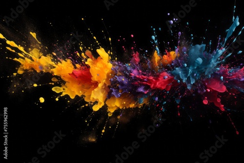 A black background with colorful ink splatters