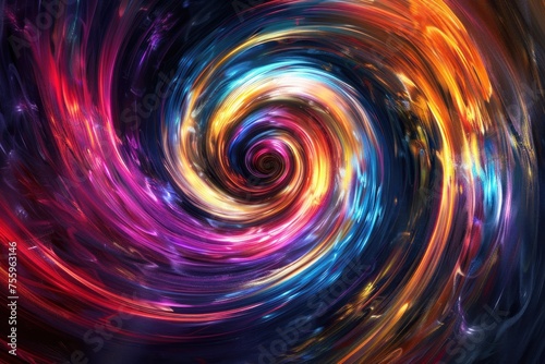 A colorful spiral with a black hole in the middle. The spiral is made up of different colors