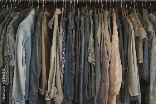 Hangers for clothing racks are used in closet to hang stylish clothing AI Generative
