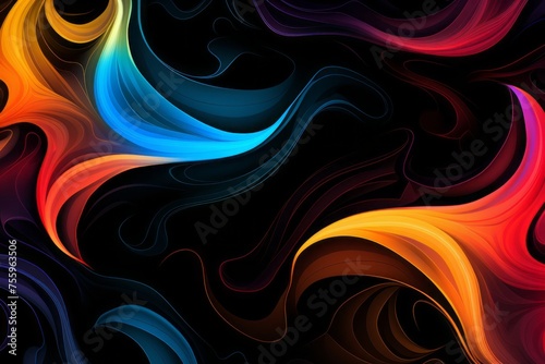 A black background with neon swirls