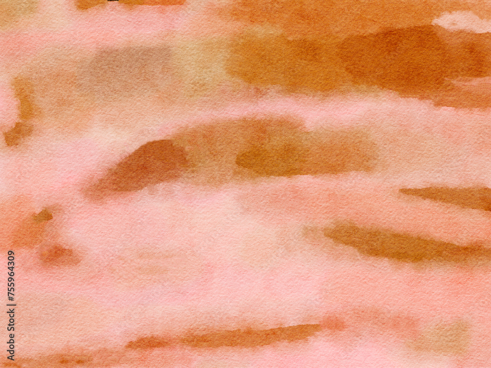 Fototapeta premium Orange watercolor paper background, abstract wet impressionist paint pattern, surface design