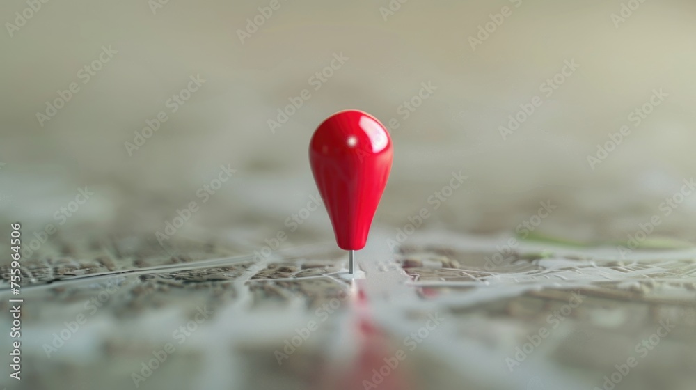 Fototapeta premium A red pin placed on top of a map, suitable for navigation concepts.