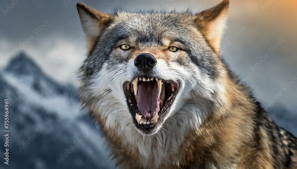 An angry wolf showing his teeth An angry wolf showing his teeth