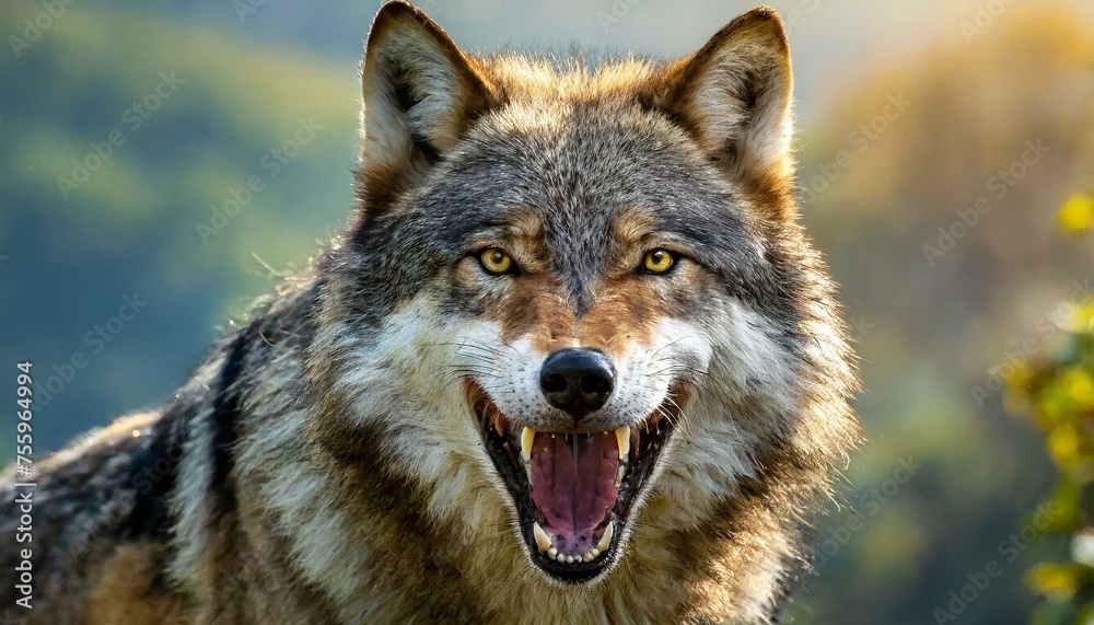 An angry wolf showing his teeth