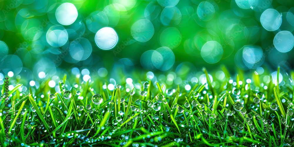 Detailed view of wet grass with droplets of water