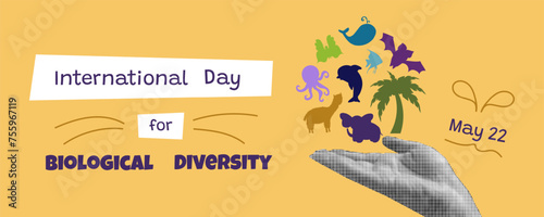 International Day for Biological Diversity. May 22. Vector collage art with ecology concept.