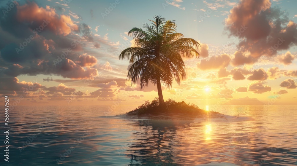 A picturesque palm tree on a serene island, perfect for tropical concepts.