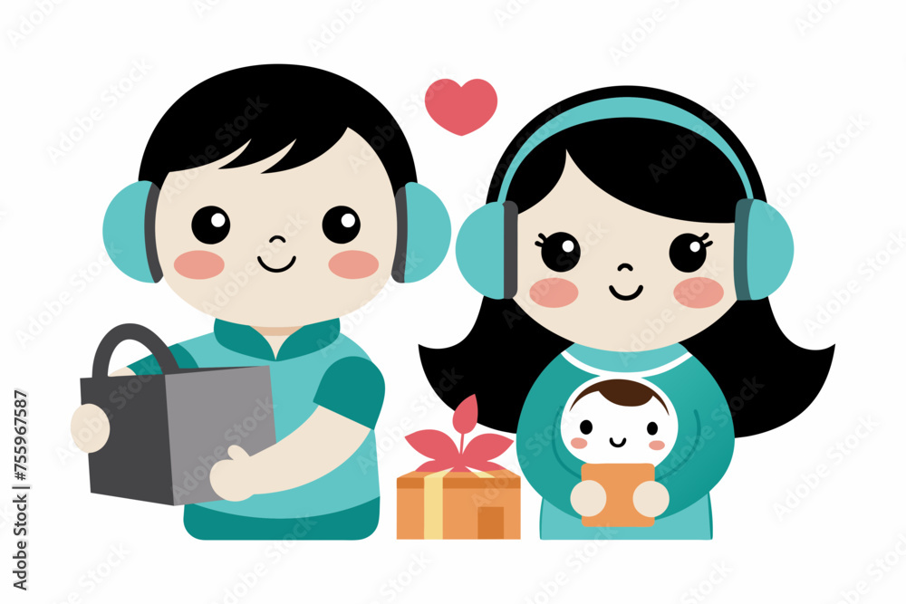 best baby couple carton and headphone artwork best baby couple carton and headphone artwork