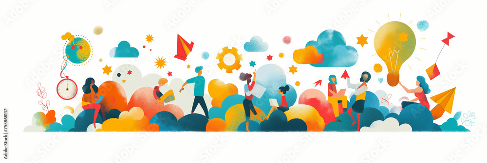 creativity, portraying a group's unified focus on a central lightbulb, a metaphor for teamwork inspired innovation and the collective pursuit of ideas creativity, portraying a group's unified focus on a central lightbulb, a metaphor for teamwork inspired innovation and the collective pursuit of ideas
