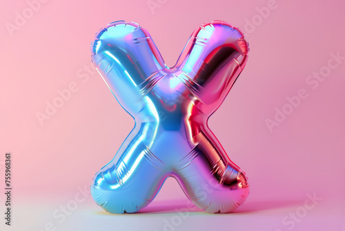 Inflatable neon liquid metal letter X on pastel background