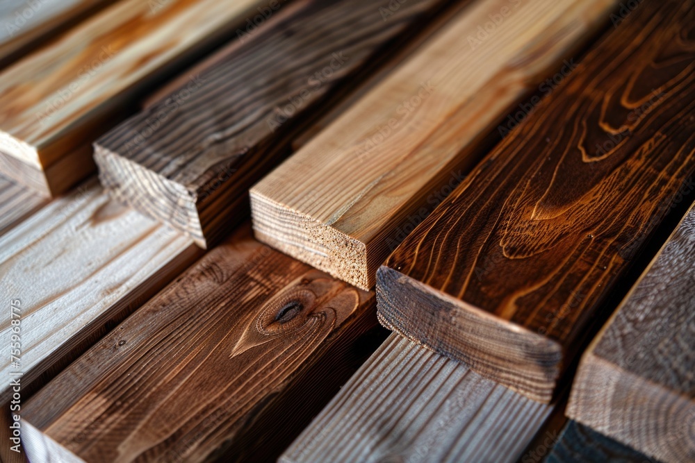 A close-up of a bunch of wood planks. Suitable for construction or renovation projects.