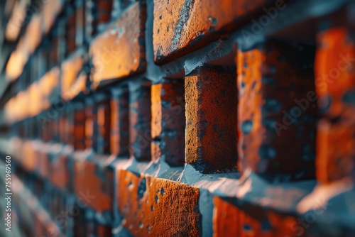 Close up shot of a brick wall covered in rust. Suitable for industrial and urban themed projects.
