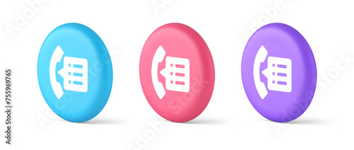 Phonebook handset important contact list info button phone call communication 3d circle icon