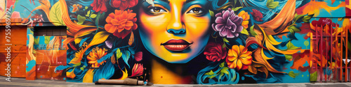 Vibrant colors blend seamlessly in a bold street art mural on a city wall.