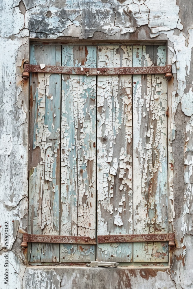 A rustic wooden window with peeling paint. Suitable for interior design projects.