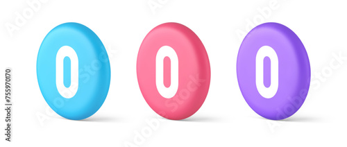 Zero character number button digital sign for math counting cyberspace communication 3d circle icon