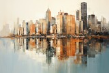 A cityscape with afternoon reflections on water