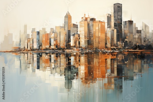 A cityscape with afternoon reflections on water