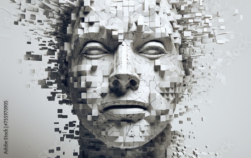 Human head with pixelated face. Illustration of personal data security.