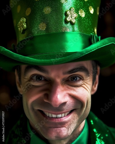 Man with Green Top Hat and Shamrock Bow Tie
