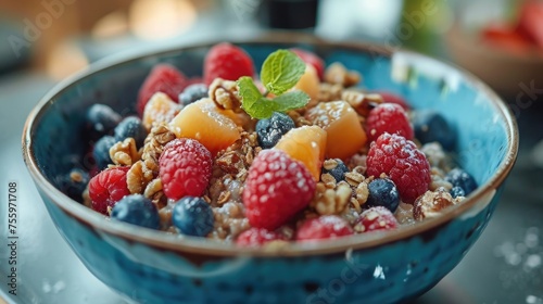 Nutritious oatmeal bowl with fresh berries and nuts  a healthy delight
