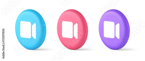 Camera photo video shooting multimedia content creation button 3d realistic isometric circle icon