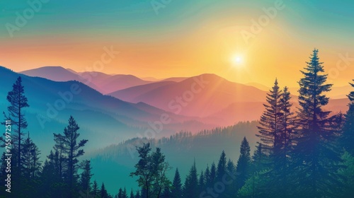 Scenic view of sun setting behind mountain range. Perfect for travel and nature concepts.