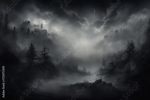 A black background with ethereal mist