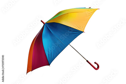 Single umbrella, open, centered isolation against pure white backdrop, focus on ergonomically designed handle and water-repellent fabric, high key lighting, showcasing subtle textures, high resolution