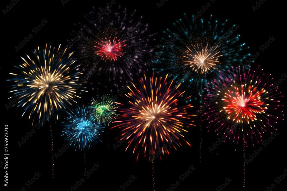 A black background with illuminated fireworks