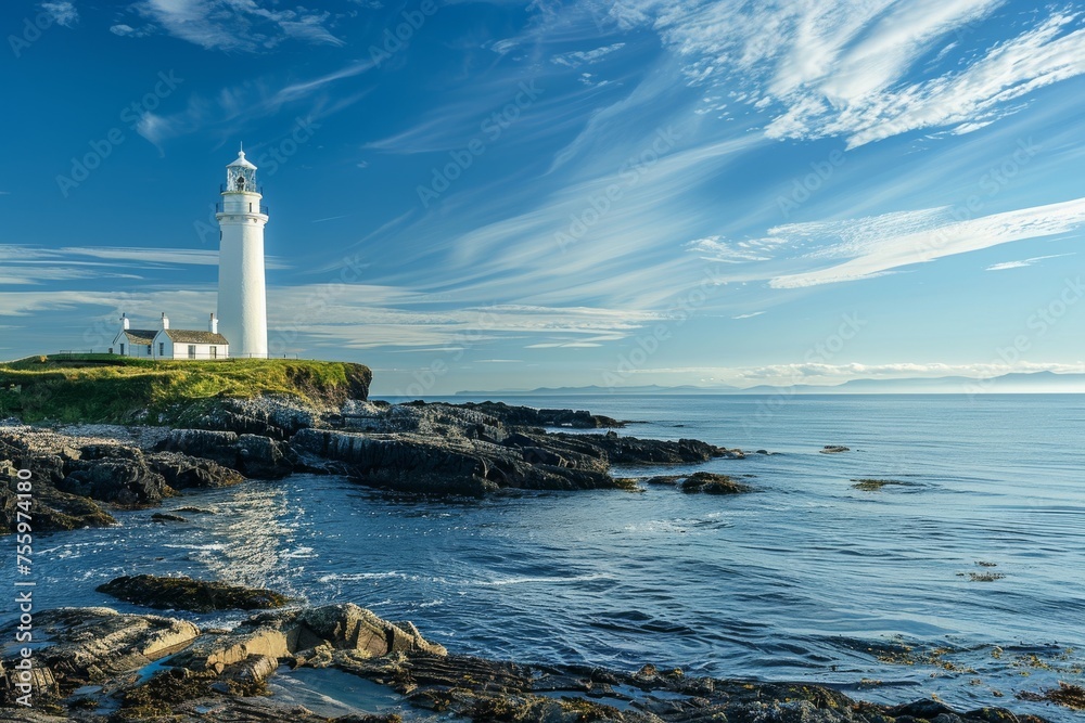 Tranquil Lighthouse Amidst Nature Beauty Overlooking the Sea.
