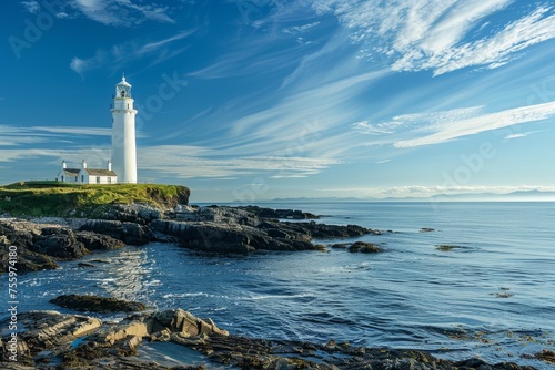 Tranquil Lighthouse Amidst Nature Beauty Overlooking the Sea.