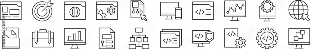 Set of line icons of programming. Editable stroke. Simple outline sign for web sites, newspapers, articles book Set of line icons of programming. Editable stroke. Simple outline sign for web sites, newspapers, articles book