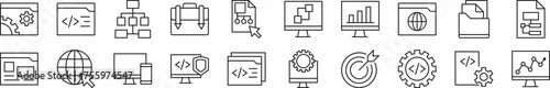 Pack of linear symbols of programming. Editable stroke. Linear symbol for web sites, newspapers, articles book