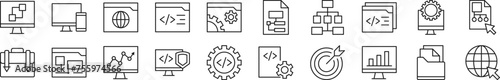 Bundle of linear symbols of programming. Editable stroke. Linear symbol for web sites, newspapers, articles book