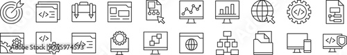 Programming Line Icons collection. Editable stroke. Simple linear illustration for web sites, newspapers, articles book
