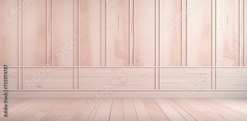 Elegant Pastel Peach Wall Paneling with Wooden Floor - Classic Empty Room with Wooden Boiserie in Modern Interior Design