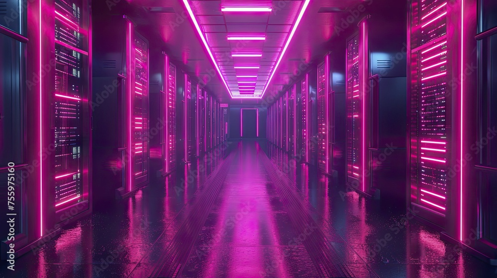 An animated portrayal of a high-security data center utilizing facial recognition for layered access control, featuring neon tones and a digital graphic technology style. An animated portrayal of a high-security data center utilizing facial recognition for layered access control, featuring neon tones and a digital graphic technology style.