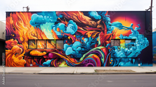Witness the explosion of creativity in a bold and vibrant city wall mural. © usman
