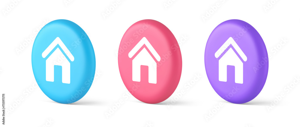 Main internet page button homepage house with roof navigation cyberspace interface 3d circle icon Main internet page button homepage house with roof navigation cyberspace interface 3d circle icon